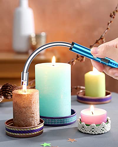 VEHHE Rechargable Lighter, Electric USB with LED Battery Display Safety Switch Longer Flexible Neck Arc Candle Lighter for Camping Cooking BBQs - color: Blue