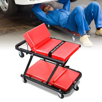 Low-Profile Foldable Creeper, 2-in-1 Rolling Garage Z Creeper Car & Seat, 48" Roller Mechanics Chair, 350 LBS Capacity Workshop Roller Creeper with 6 Swivel Casters