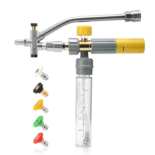 M MINGLE Magnetic Foam Cannon with Dual Connector, Undiluted Foam Blaster | Mini Foam Cannon for Pressure Washer with 5 Nozzle Tips, Magnetic Leakproof Bottle, Adjustable Foam Knob, 1/4" QC, 3600 PSI - size: 100 ML