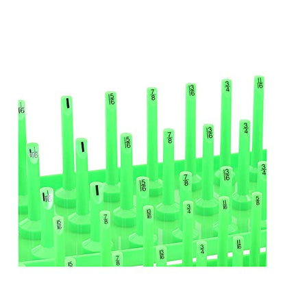 OEMTOOLS 22337 3-Post SAE And Metric Socket Tray Set, 6 Piece, Deep, Shallow, And Impact 3 Row Socket Organizer for Tool Box Drawer, 1/4, 3/8 and 1/2 Inch Drive, SAE And Metric, Black, Green - size: 6 Piece SAE and Metric