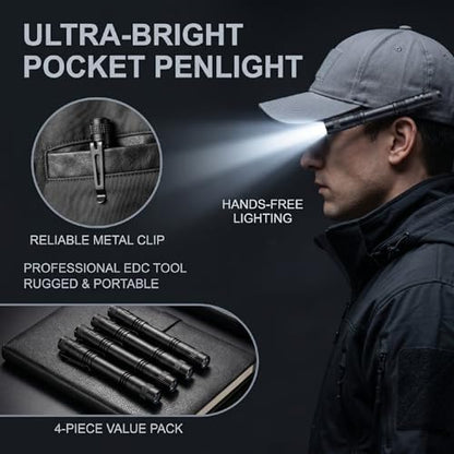4-Pack Mini Flashlight, Powerful Small Led Pocket Flashlights with Clip | 2×AAA Battery Powered Portable Pen Light for Emergency Repair Camping Walking and Outdoor, 5.2" (Battery Not Include Long) - size: Long
