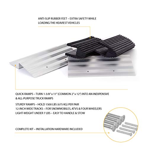 AFA Tooling Truck and Trailer Loading Ramp Kit | Quickly Create a Wide Ramp with 2 x 12 Lumber: Just Attach Aluminum Brackets and Rubber Feet | Load Your Lawn Mower, 4-Wheeler, ATV, and More with Ease - size: 12 Inch