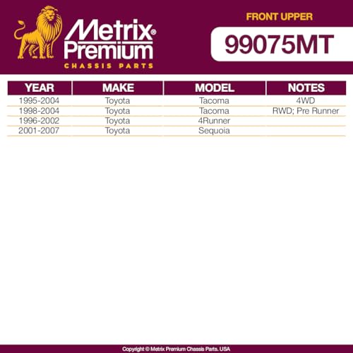 Metrix Premium Chassis Parts - 2 PC Front Upper Ball Joint Kit Fits 1995-2004 Toyota Tacoma 4WD, 1998-2004 Tacoma RWD, 1996-2002 4Runner, 2001-2007 Sequoia, Replacement K90255, Made in Europe