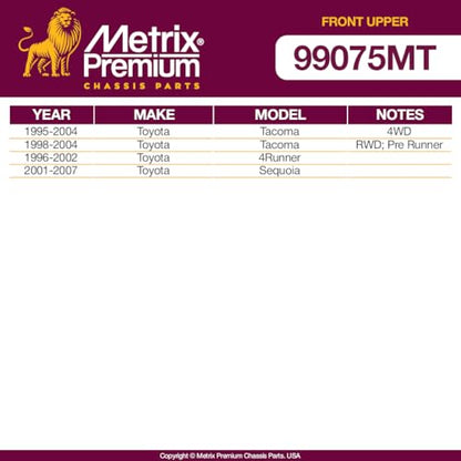 Metrix Premium Chassis Parts - 2 PC Front Upper Ball Joint Kit Fits 1995-2004 Toyota Tacoma 4WD, 1998-2004 Tacoma RWD, 1996-2002 4Runner, 2001-2007 Sequoia, Replacement K90255, Made in Europe
