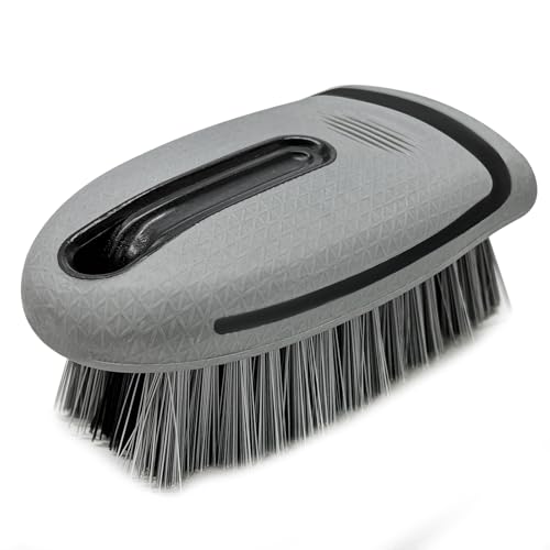 Carpet and Upholstery Cleaning Brush, Stiff Bristle Detailing Scrubber for Car Interior & Home, Portable Ergonomic Scrub Brushes for Floor Mat Carpet Leather Seat Couch (Gray) - color: Gray