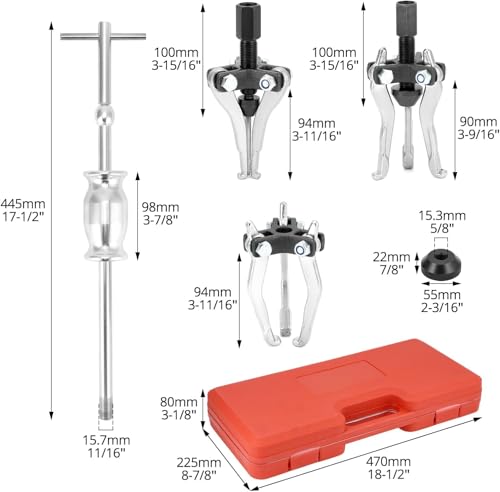 3 Jaw Gear Bearing Slide Hammer Puller Set - Universal Internal & External Gear & Pulley Puller for Automotive Maintenance, Efficiently Removes Gears, Bearings, Grease Retainers, Oil Seals