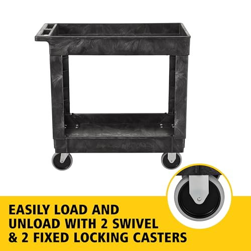 Rubbermaid Commercial Products 2-Shelf Utility/Service Cart, Medium, Black, Lipped Shelves, Ergonomic Handle, 500 lbs. Capacity, for Warehouse/Garage/Cleaning/Manufacturing - color: Black, size: Medium