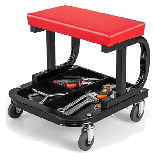 Rolling Creeper Garage Shop Seat Rolling Garage Stool Padded Mechanic Seat | Mechanics Stool with Tool Tray Storage and 4 Rubber Swivel Casters 300 lbs Capacity Creepers Automotive Chair