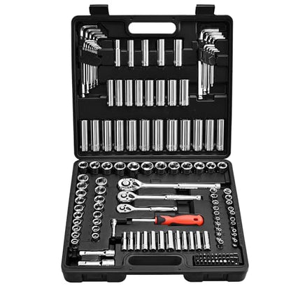 VEVOR Socket Set, 149 Pieces, 3/8 & 1/4 & 1/2 inch Drive Socket and Ratchet Set, SAE and Metric, Deep and Shallow, Mechanic Tool Kit with Bits, Accessories, Storage Case, CR-V Alloy Steel, for Repair - size: 1/4"&3/8"&1/2", style: 149 PCS