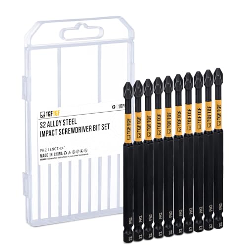 TGFTGF 10-Piece #2 Phillips Bits, 4 Inch S2 Alloy Steel Phillips Impact Driver Bits, Magnetic CNC Machined Tips PH2 Bits, Long-Lasting Torque Transfer Driver Bit Set With Storage Box, Automotive Home