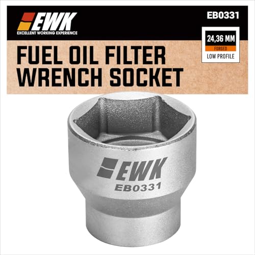 EWK 24mm 36mm Low Profile Fuel Oil Filter Wrench Socket 2-in-1 3/8” Drive – Cap Removal Tool for Ford Jeep Ram BMW Volvo - size: 24 / 36mm