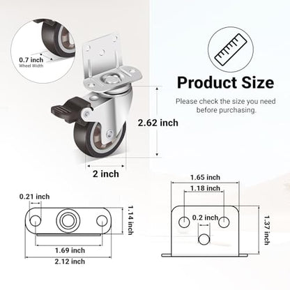 Nefish 2 Inch Side Mount Casters Wheels 12 Pack, L-Shaped Rubber Casters Wheels for Furniture, Plate Castors 2 X 4, Durable Heavy Duty Castor Wheels for Cabinet, Boxes, DIY, Desk, Table, Crib - style: 2 IN L-Shape (12 Pack)