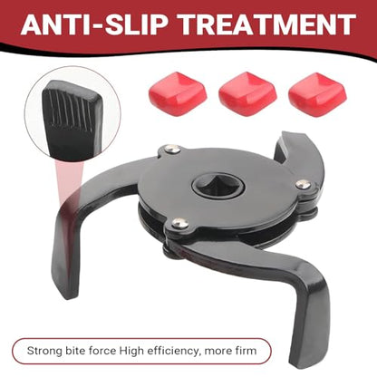 Car 3 Jaw Oil Filter Wrench, Anti-slip One-way Flat 3 Jaw Oil Filter Removal Tool, Adjustable Oil Filter Removal Tool, Universal 1/4" to 3/8" Drive Adapter, for Car (Black)