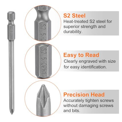 HARFINGTON 5pcs #1 Phillips Screwdriver Bit PH1 1/4" Hex Shank 4" (100mm) Long Magnetic S2 Steel Industrial Grade Screw Driver Bit Cross Head Electric Drill Bits 0.197" (5mm) Rod - size: PH1 x 100mm x 5mm