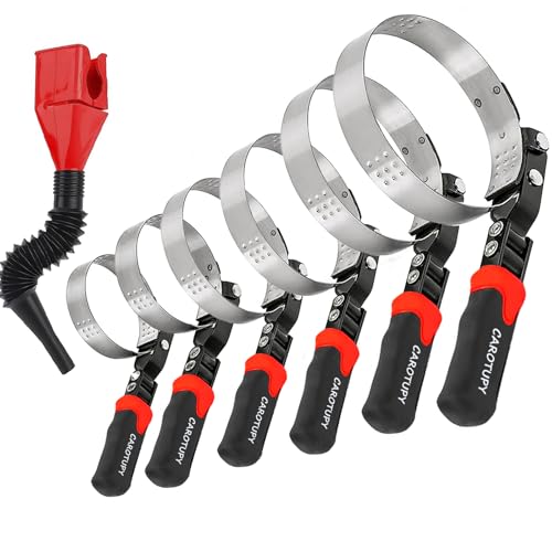 7pcs Oil Filter Wrench Set, Stainless Steel Adjustable Oil Filter Removal Tool Set 2-1/16"-5-1/4", Oil Wrench Tool Set with Oil Funnel for Automotive Oil Change