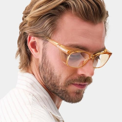 Stoggles Rectangle Z87.1 Certified Safety Glasses, Blue-Light, UV Blocking Lens, Top & Side Shield, Anti-Fog, Stylish Eyewear - color: Antique, size: Medium Standard Fit
