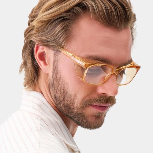Stoggles Rectangle Z87.1 Certified Safety Glasses, Blue-Light, UV Blocking Lens, Top & Side Shield, Anti-Fog, Stylish Eyewear - color: Antique, size: Low Bridge Fit