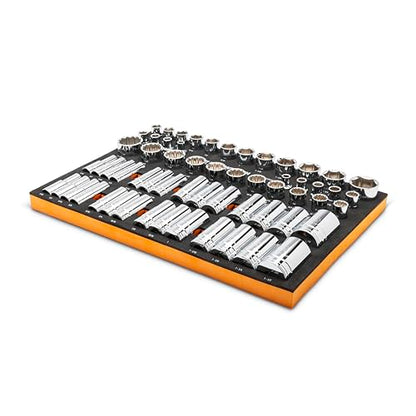 GEARWRENCH 60 Piece 1/2” Drive Master SAE Socket Set in Foam Storage Tray - GWMSSKT12SAE - size: One Size, style: 1/2" Chrome Sockets