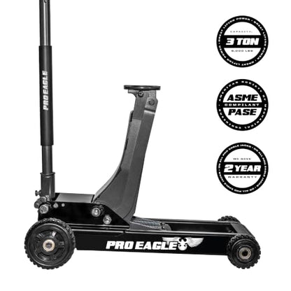 Pro Eagle 3 Ton Abrams Off Road Shop Jack - Heavy Duty Steel Hydraulic Garage Floor Jack with Big Wheels - Low Profile for Cars, Trucks & SUVs - Mechanic Jack for Gravel & Dirt