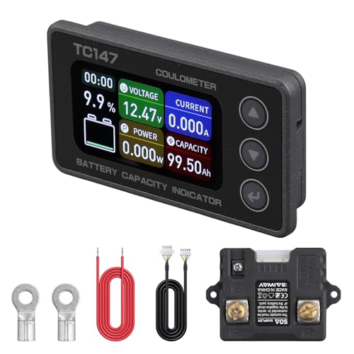 BINTA 0-50A Small Battery Monitor Shunt Voltmeter Ammeter for Lifepo4 Lithium, Backlight Waterproof Battery Meter for Auto Car Motorhome Golf Cart Portable Power Systems