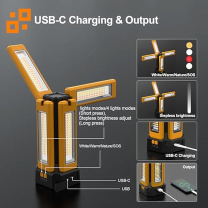 iodoo Voice Control 13200mAh Rechargeable Solar Work Light with Folding Stand Support and Portable Carrying Bag, 8000 Lumen Stepless Dimmable, 4 Lighting Modes, White/Warm/Warm White (Voice Control) - size: Orange(Voice Control)