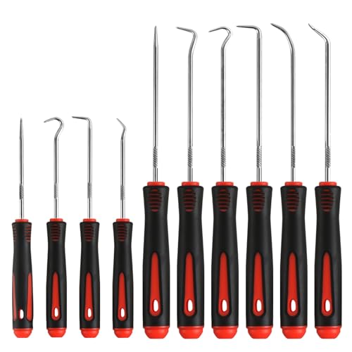 Hook and Pick Set – 10PCS Precision Pick Tools with Non-Slip Grip | for Automotive, O-Ring, Seal & Gasket Removal, Mechanical and DIY Use tool set, Picks Precision Hooks Puller Remover Tools - color: red