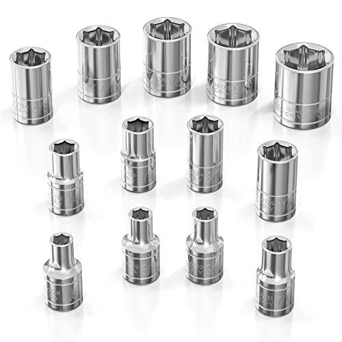 Olsa Tools SAE Shallow Socket Set - 1/4-Inch Drive, 13pc - 6-Point Chrome Sockets 1/8" to 5/8" and No Skipped Sizes - Mechanic Shallow SAE Socket Set - Professional Grade Short Sockets - Part: 1330 - color: Sae Shallow, size: 13pc, 1/4-Inch Drive