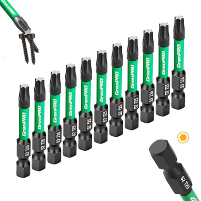 GRENPRO Impact Torx Bits T25, 2" Length S2 Steel Magnetic Screwdriver Bits -11 Pack, 1/4" Hex Shank CNC Machined Star Bits for Impact Drivers, with Storage Box - size: T25(2"*11pcs)