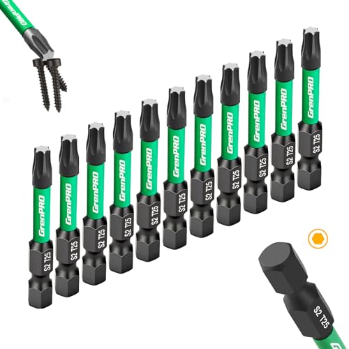 GRENPRO Impact Torx Bits T25, 2" Length S2 Steel Magnetic Screwdriver Bits -11 Pack, 1/4" Hex Shank CNC Machined Star Bits for Impact Drivers, with Storage Box - size: T25(2"*11pcs)