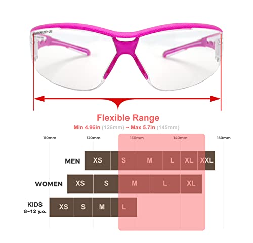 HTS HUNTERSKY Super Flexible Lightweight Anti Fog Wrap-Around U6 Clear Shooting Safety Glasses with ANSI Z87.1 Scratch Resist - color: Pink / Clear W/ Pink Case