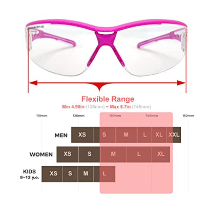 HTS HUNTERSKY Super Flexible Lightweight Anti Fog Wrap-Around U6 Clear Shooting Safety Glasses with ANSI Z87.1 Scratch Resist - color: Pink / Clear W/ Pink Case