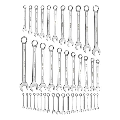 VEVOR Combination Wrench Set, 42-Piece SAE and Metric, 12-Point Box End and 15° Angled Open End Combination Wrenches with Roll Up Pouch, Carbon Steel, for General Household and Automotive Repairs - size: 42PCS (Metric&SAE), style: Regular