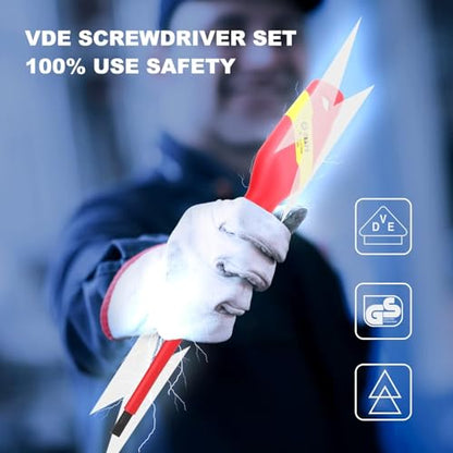 VANPO 1000V Insulated Screwdriver Set, 10pcs Professional Electrical Screwdriver Insulated VDE Tools for Electrician Magnetic Phillips Slotted Pozidriv Screwdriver - size: 10 Pcs