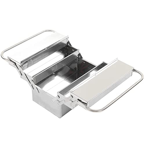 Cantilever Tool Box - Metal Folding Portable Auto Maintenance Storage Organizer with Stainless Steel 3 Layers and 5 Trays - size: 350