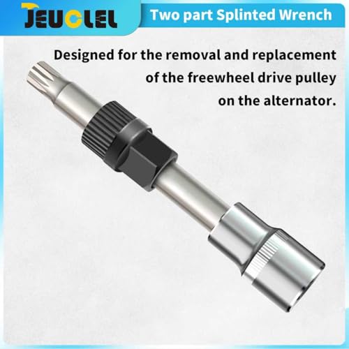 1/2"Dr M10 Alternator Wrench, 33 Teeth Alternator Pulley Socket Drill Bit, 10mm x 12mm Tip Alternator Decoupler Pulley Tool Socket for Precision Installation and Removal of Automotive Pulleys