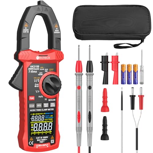Neoteck 9999 Counts 1000A AC/DC Digital Clamp Multimeter with Color Screen | TRMS Multimeter with Inrush VFD LOZ AC/DC Voltage Resistance Capacitance Frequency Continuity Diode NCV for Industrial HVAC - color: Red, size: 9999Counts,1000A AC/DC Current