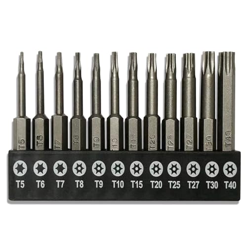 aiyun 12-Piece Security Bits, 2 Inch long S2 Steel Magnetic Security Screwdriver Set, 6 Point Star Driver Bit Set Screwdriver for Shark Vacuum T5-T40 (50mm) - size: 50mm Length (T5-T40)
