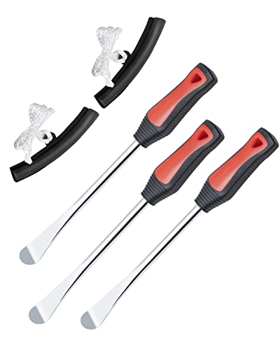 ROTATION 11.5 inch Steel Tire Spoon Lever Iron Tool Kit, Professional Tire Changing Tool for Motorcycle, Dirt Bike, Lawn Mower, 3 pcs Tire Spoons, 2 Rim Protector | 5-Piece Set - size: 5pc set