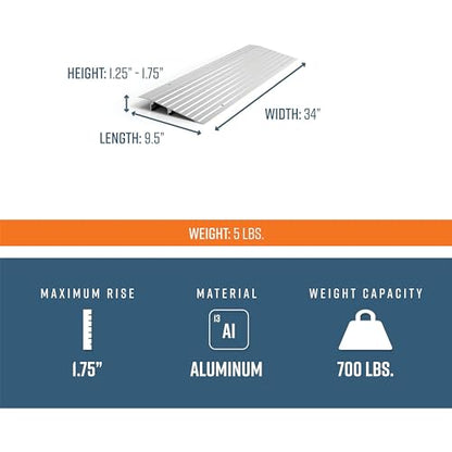 EZ-ACCESS - Threshold Ramps for Doorways - Portable Wheelchair Ramp for Home Steps, Aluminum Door Threshold Sliding Doors, and Wheelchair Access - Adjustable Modular Transitions, 1.5" Rise - size: 1.5 Inch