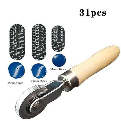 30PCS 3 Size Tire Repair Patch+Roller Tool, Natural Rubber Tire Repair kit for Car Motorcycle Bikes