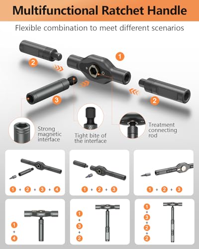 AMIR 42 in 1 Magnetic Screwdriver Set, Ratchet Screwdriver Set with Multi Bit, DIY Repair Tool Kit with Versatile T Handle for Furniture, Computer, Bicycle, Electronic Repair - color: Orange