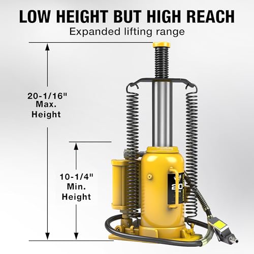 YELLOW JACKET Pneumatic Air Bottle Jack 20 Ton with Manual Hand Pump and Air Pump for Heavy Duty Auto Trucks
