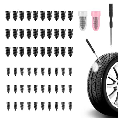 60PCS Tire Plug Kit,Self-Service Flat Tire Repair Kit Including Screwdriver,Upgraded Thickened Adhesive-Covered Tires Repair Screws for Sudden Flat Tyres Emergencies (60PCS) - color: 60PCS