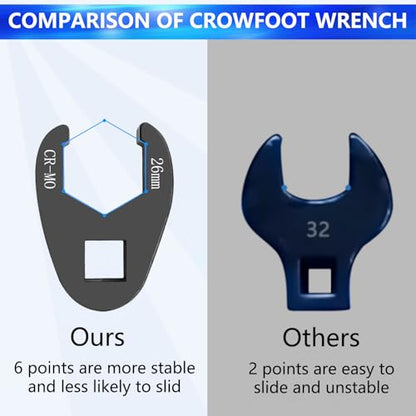 26Pcs Crows Foot Wrench Set 1/2" and 3/8” Drive Flare Nut Crowfoot Set | Metric 8-32mm 6 Point Crows Feet Wrenches, Flare Nut Wrench Kit for Removing Nuts from Hard-to-Reach Areas - color: 26pcs