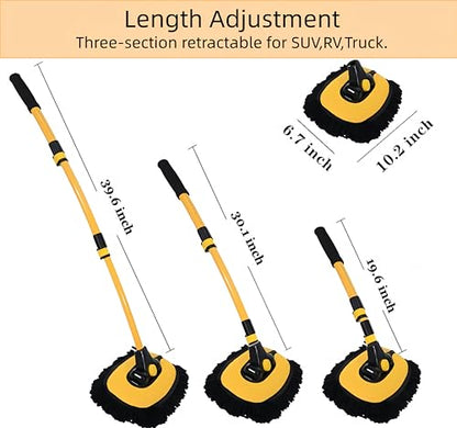 15° Curved Car Wash Brush, Car Wash Mop with Long Handle | Microfiber Replacement Head Scratch-Free, Car Cleaning Brush with Extendable Pole, Ideal for Cleaning Car SUV RV