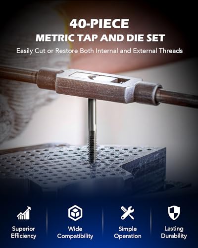 OMT Metric Tap and Die Set, Thread Repair and Cutting Kit with Wrenches | M3 M4 M5 M6 M7 M8 M10 M12 Sizes for Internal and External Threads, GCr15 Bearing Steel, Mechanics Machinists Garage and Shop - size: 40 pc Metric