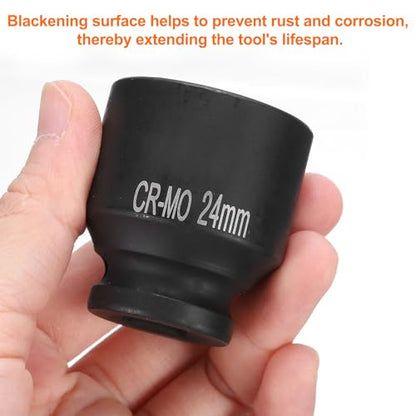 HARFINGTON 2pcs 4 Point Square Socket 1/2" Drive 24mm Metric Square Impact Socket CR-MO Blackening Standard Wheel Sockets Pneumatic Socket Tool for Auto Repair Mechanical Maintenance Home Use - size: 24mm