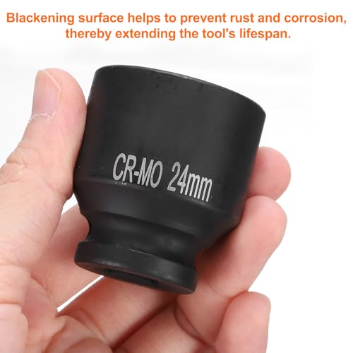HARFINGTON 4 Point Square Socket 1/2" Drive 24mm Metric Square Impact Socket CR-MO Blackening Standard Wheel Sockets Pneumatic Socket Tool for Auto Repair Mechanical Maintenance Home Use - size: 24mm