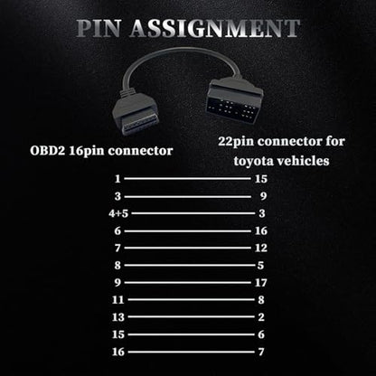 OBD1 to OBD2 Adapter for Toyota 22 Pin to 16 Pin OBD Diagnostic Cable | Compatible with Toyota Old Vehicles 22 Pin OBD Cable Connector,Works with ELM327 OBDii Diagnostic Scanner Tools/Code Reader - style: Fit for toyota-22pin