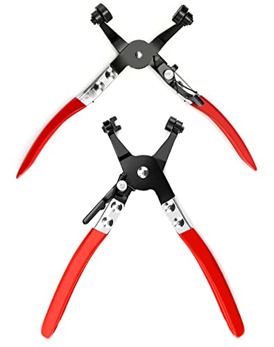QWORK Hose Clamp Pliers Set, 2-Piece Auto Locking Clamps, Flat & 45 Angled Belt Hose Repair Tool